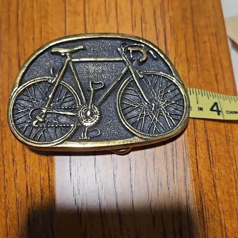 Vintage Brass Belt Buckle Racer Bicycle 1978 BTS 70s 3.25x2.25